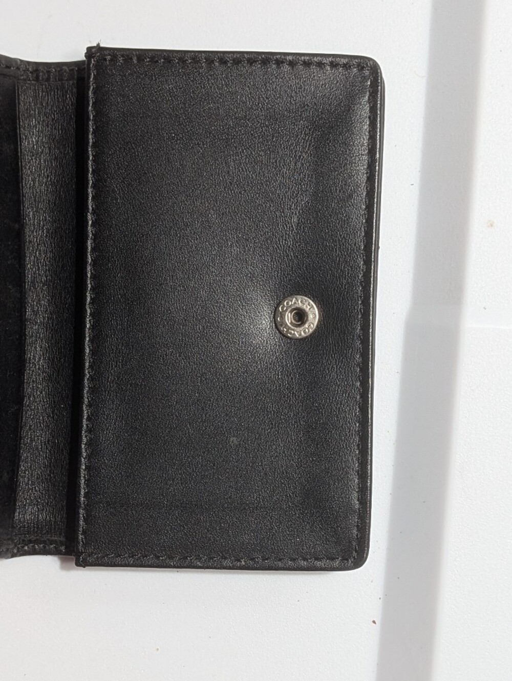 Coach Wallet Card Case Black Signature C Canvas Leather Compact Mini ID Holder - Picture 7 of 8